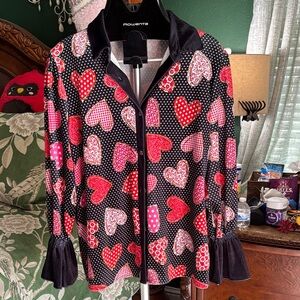 Red & Pink Heart Print velvet blouse